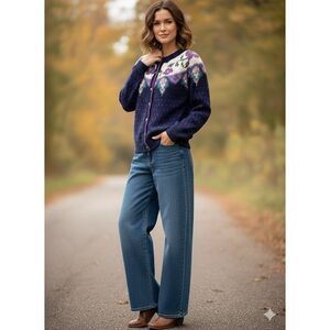 Woolrich Vintage Heart Floral Button Front Wool Cardigan size S